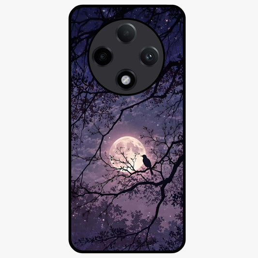 Whispering Moon Silence Glass Case showing flat back view with serene moon themed artwork and glossy glass finish.