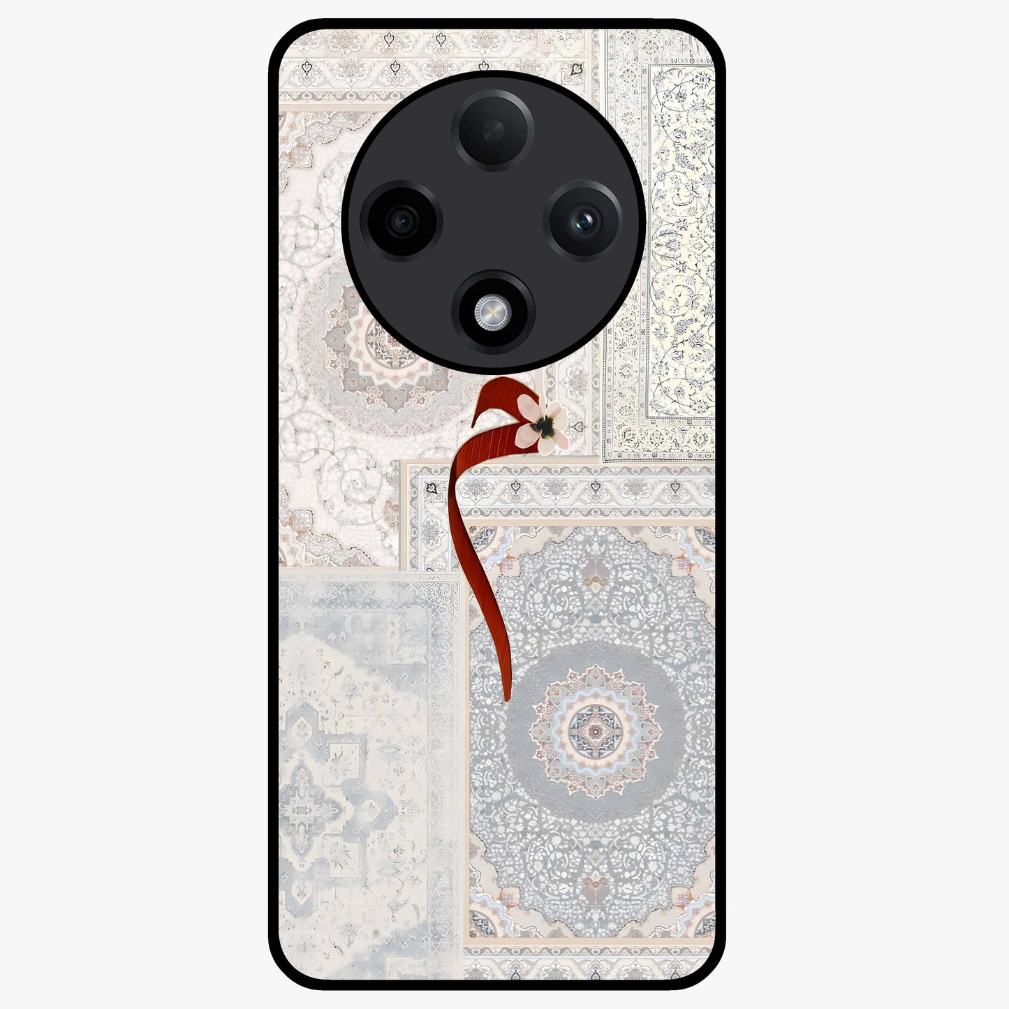 White Aesthetic Bow Glass Case showing flat back view with minimal bow artwork and glossy glass finish.