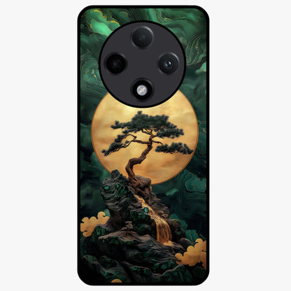 Zen Moon Rise Glass Case showing flat back view with calm moonrise artwork and glossy glass finish.