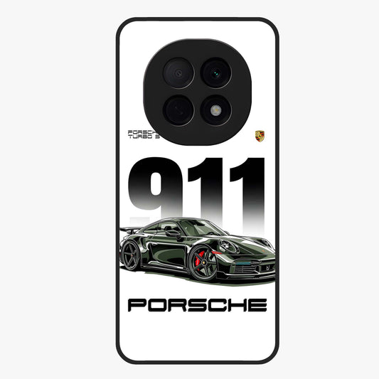 911 Turbo Dominance Glass Case showing clean flat back view with bold 911 sports car artwork and glossy glass finish.