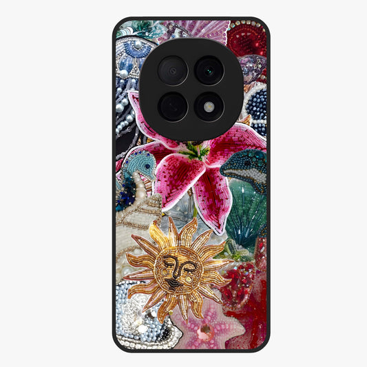 Beaded Garden Fantasy Glass Case showing flat back view with dreamy garden bead artwork and glossy glass finish.