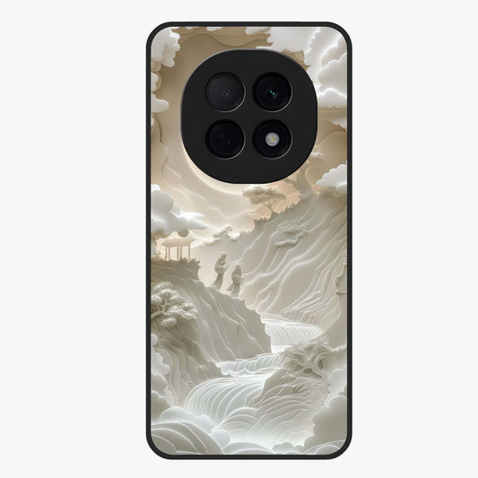 Celestial Origami Glass Case showing flat back view with artistic origami inspired celestial artwork and glossy glass finish.
