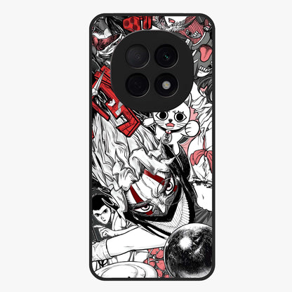 Crimson Chaos Panel Glass Case showing flat back view with bold crimson abstract artwork and glossy glass finish.