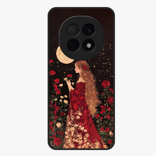 Crimson Dreams Glass Case showing flat back view with dreamy crimson artwork and glossy glass finish.