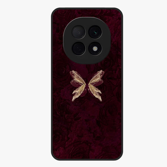 Crimson Fade Butterfly Glass Case showing flat back view with fading butterfly artwork and glossy glass finish.