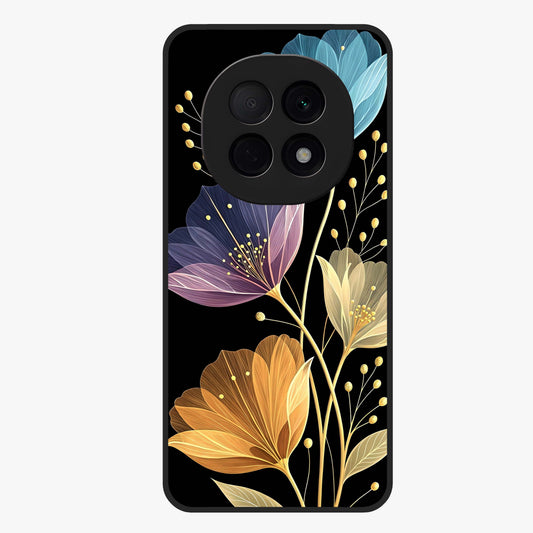Delicate Multicolor Flowers Glass Case showing flat back view with vibrant floral artwork and glossy glass finish.