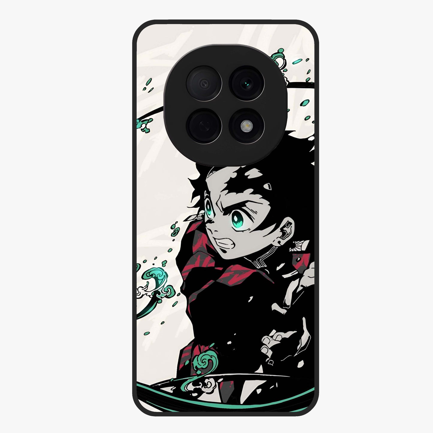 Demon Slayer Glass Case showing flat back view with bold anime inspired artwork and glossy glass finish.