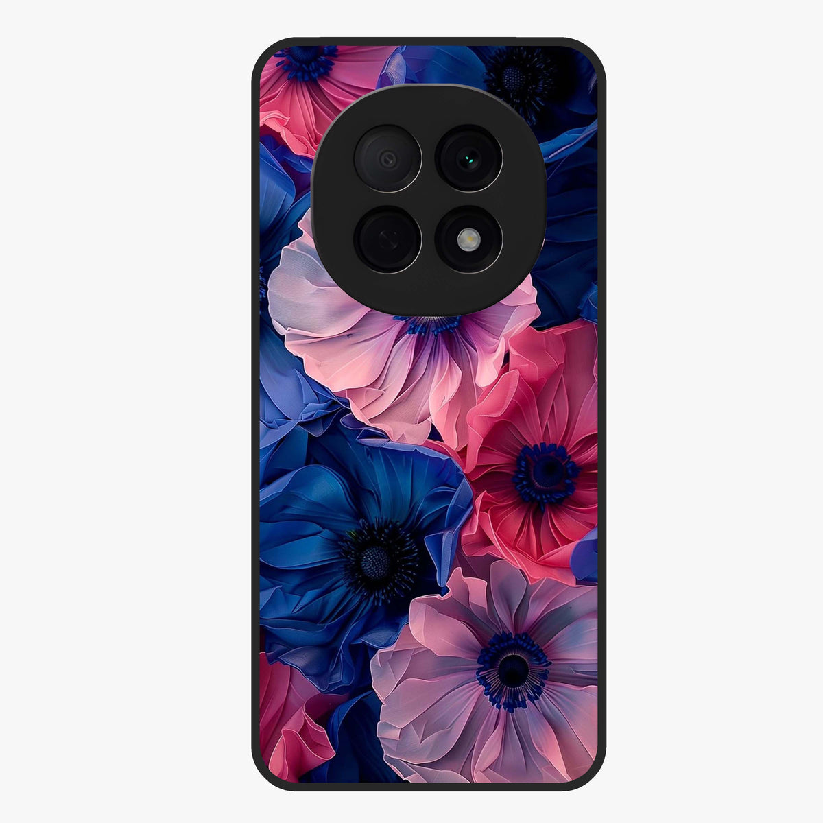 Flower Paper Art Pattern Glass Case showing flat back view with paper cut style floral artwork and glossy glass finish.