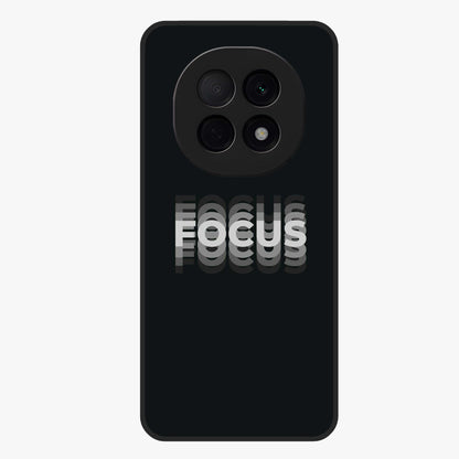 Focus Mode On Glass Case showing flat back view with bold motivational typography design and glossy glass finish.