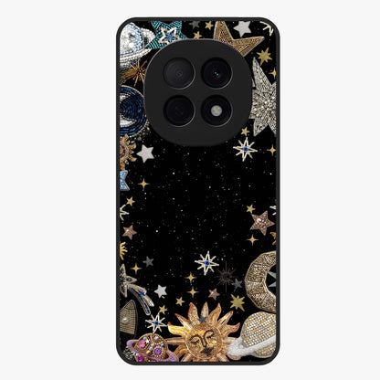 Galactic Jewel Stars Glass Case showing flat back view with sparkling star jewel artwork and glossy glass finish.