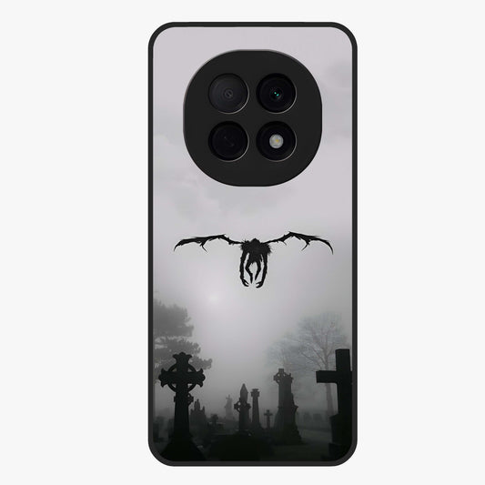 Graveyard Shadow Descent Glass Case showing flat back view with dark graveyard themed artwork and glossy glass finish.