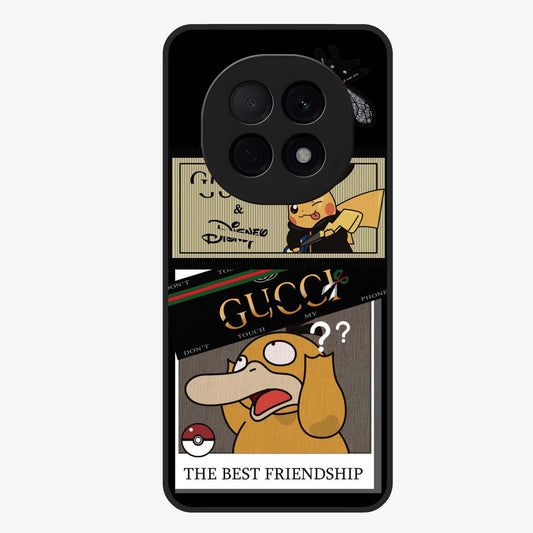 Gucci Play Mashup Glass Case showing flat back view with luxury inspired graphic artwork and glossy glass finish.