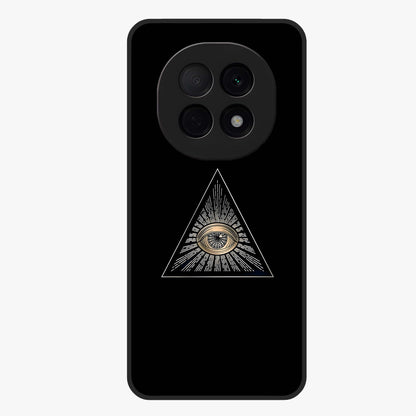 Illuminati Evil Glass Case showing flat back view with mysterious illuminati symbol artwork and glossy glass finish.