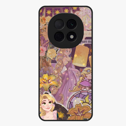 Magical Tangled Dream Glass Case showing flat back view with dreamy tangled artwork and glossy glass finish.