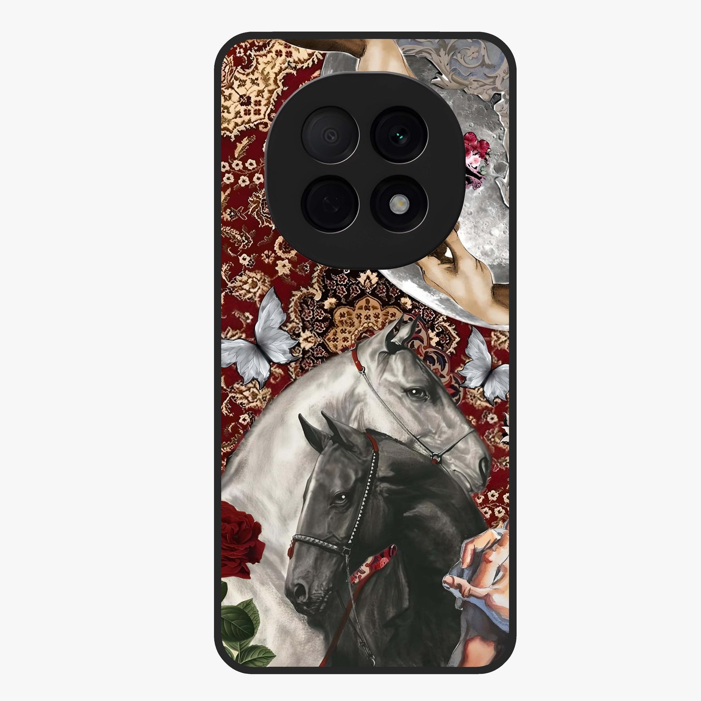 Moonlit Royal Stallion Glass Case showing flat back view with majestic horse under moonlight artwork and glossy glass finish.