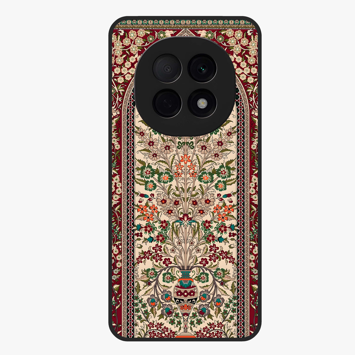 Persian Inspired Glass Case showing flat back view with ornate Persian style pattern artwork and glossy glass finish.