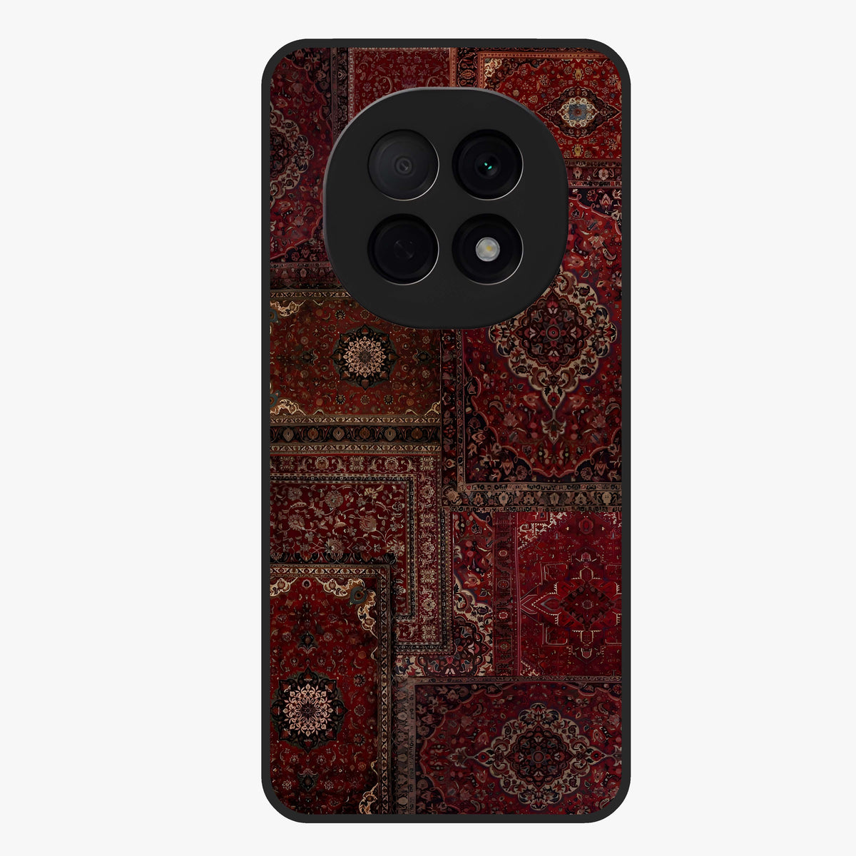 Persian Velvet Tale Glass Case showing flat back view with luxurious Persian velvet pattern artwork and glossy glass finish.