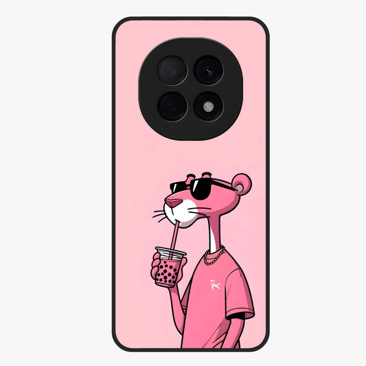 Pink Panther Glass Case showing flat back view with iconic pink panther artwork and glossy glass finish.