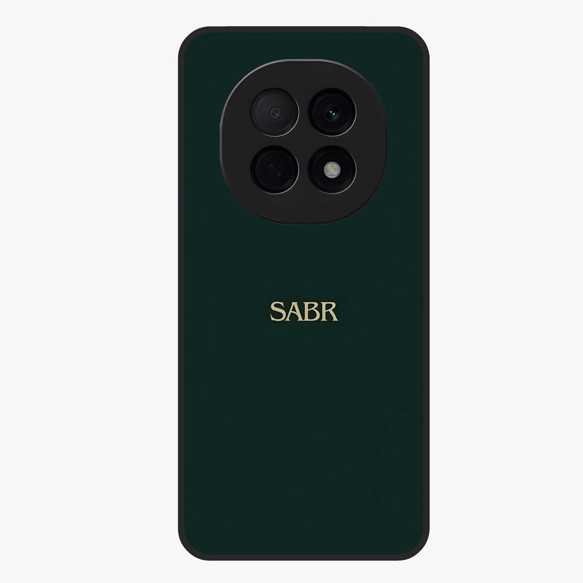 Sabr Minimal Patience Glass Case showing flat back view with minimalist typography artwork and glossy glass finish.