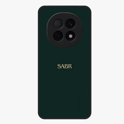Sabr Minimal Patience Glass Case showing flat back view with minimalist typography artwork and glossy glass finish.