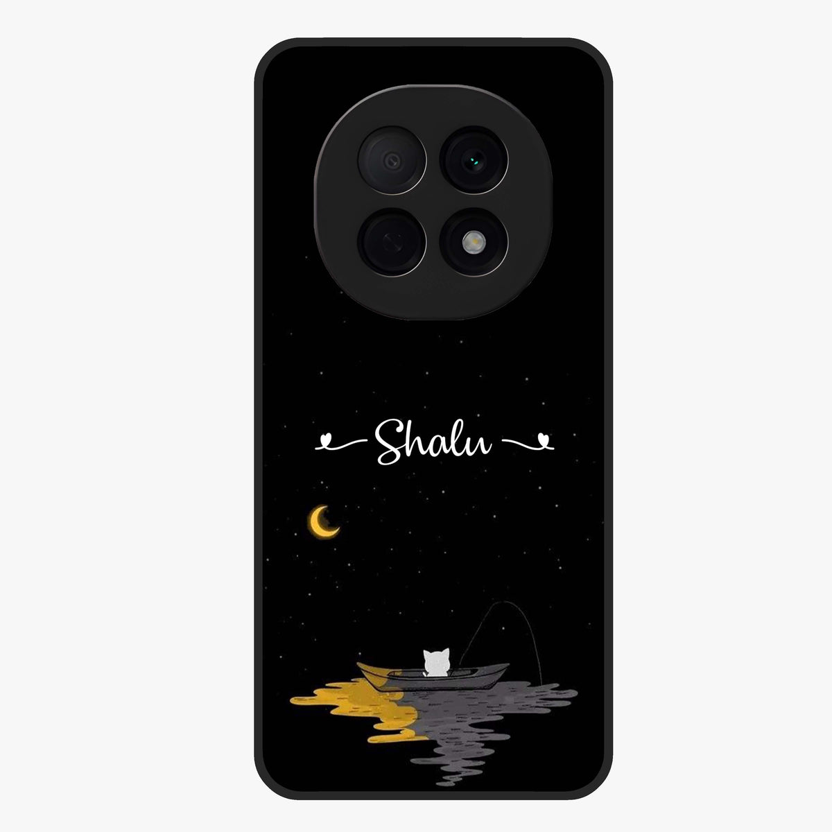 Silent Night Row Glass Case showing flat back view with calm night themed artwork and glossy glass finish.