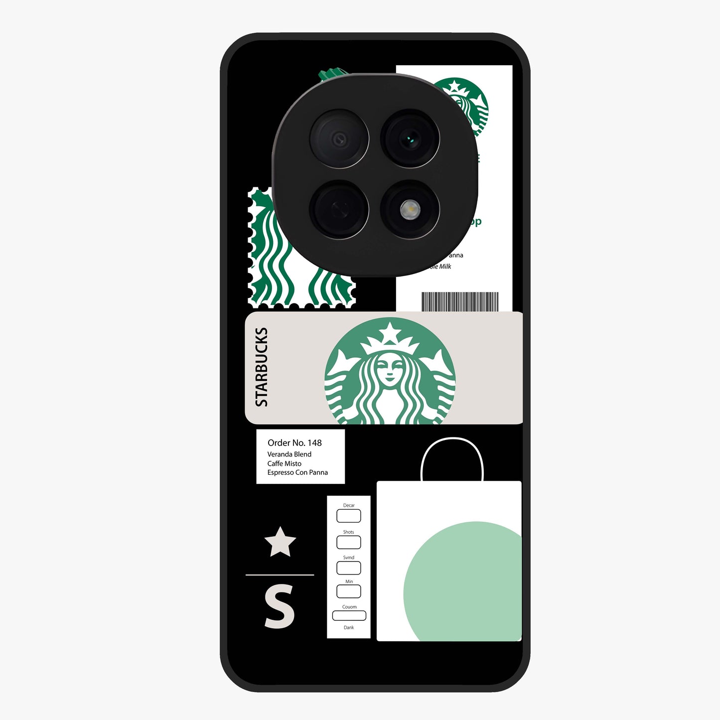 Starbucks Mocha Glass Case showing flat back view with coffee inspired artwork and glossy glass finish.