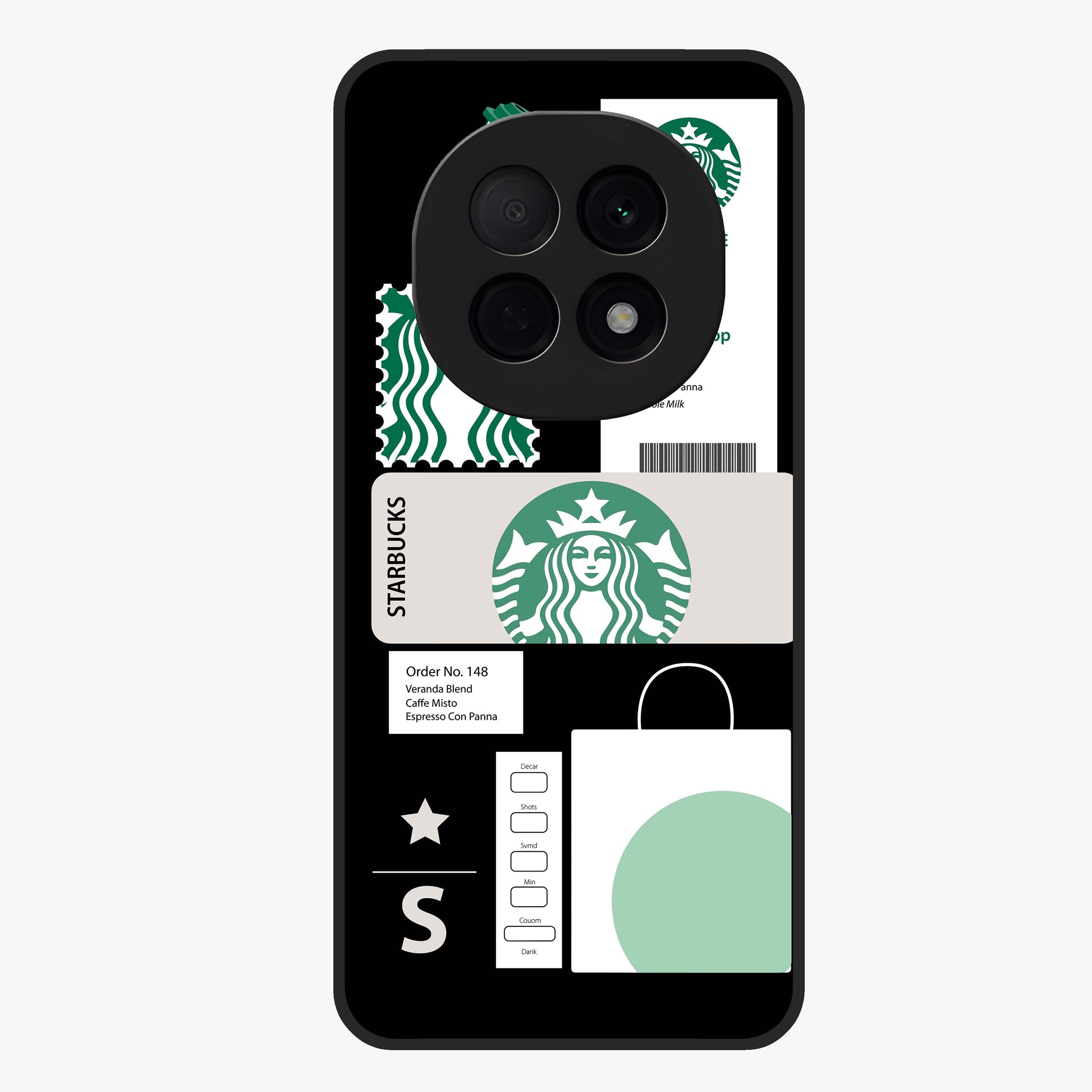 Starbucks Mocha Glass Case showing flat back view with coffee inspired artwork and glossy glass finish.