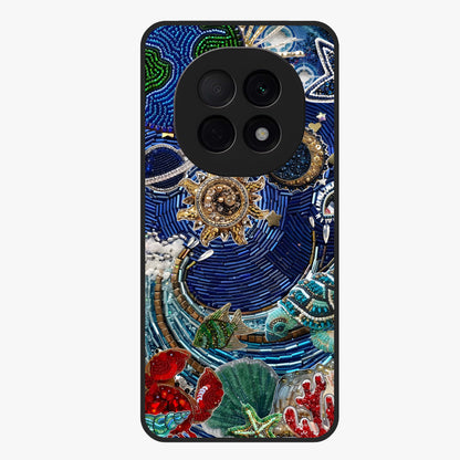 Universe Underwater Spark Glass Case showing flat back view with cosmic underwater themed artwork and glossy glass finish.