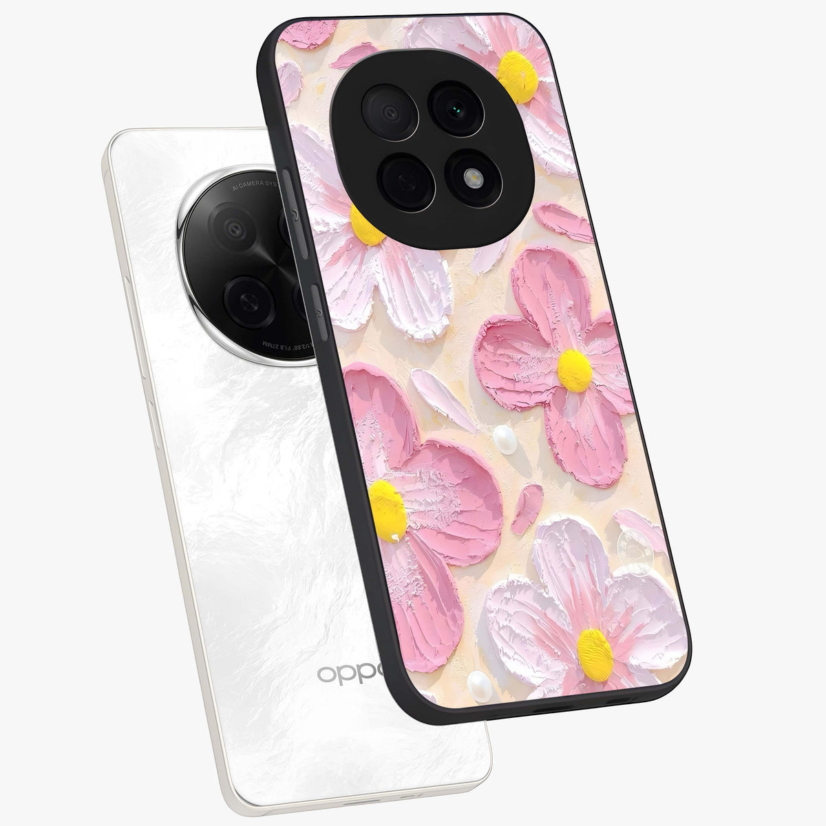 Blush Bloom Texture Glass Case displayed in angled mockup highlighting subtle bloom pattern with aesthetic pastel design.