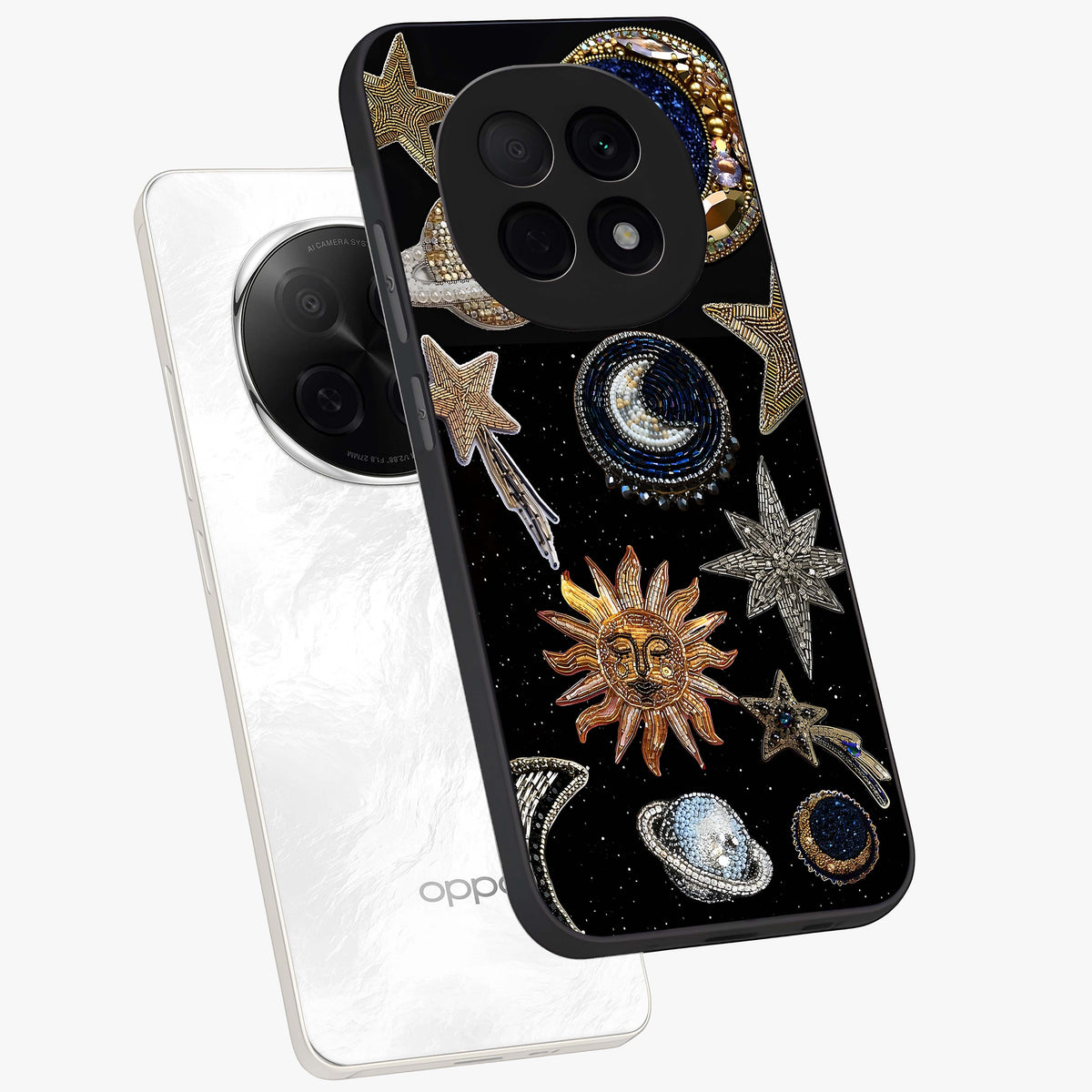 Celestial Gem Constellations Glass Case displayed in angled mockup highlighting gemstone inspired constellation design.