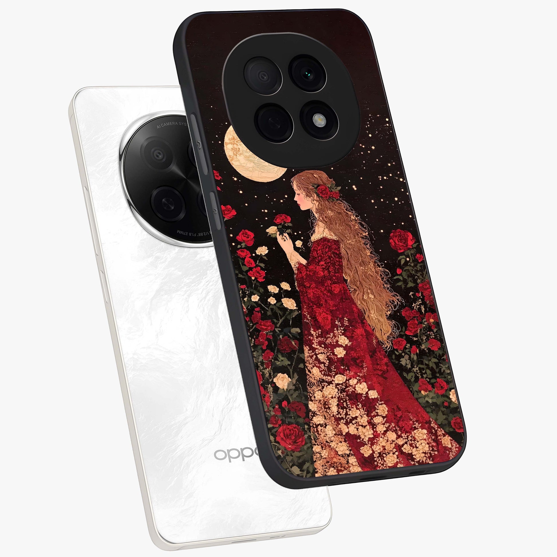 Crimson Dreams Glass Case displayed in angled mockup highlighting soft crimson aesthetic design with artistic theme.