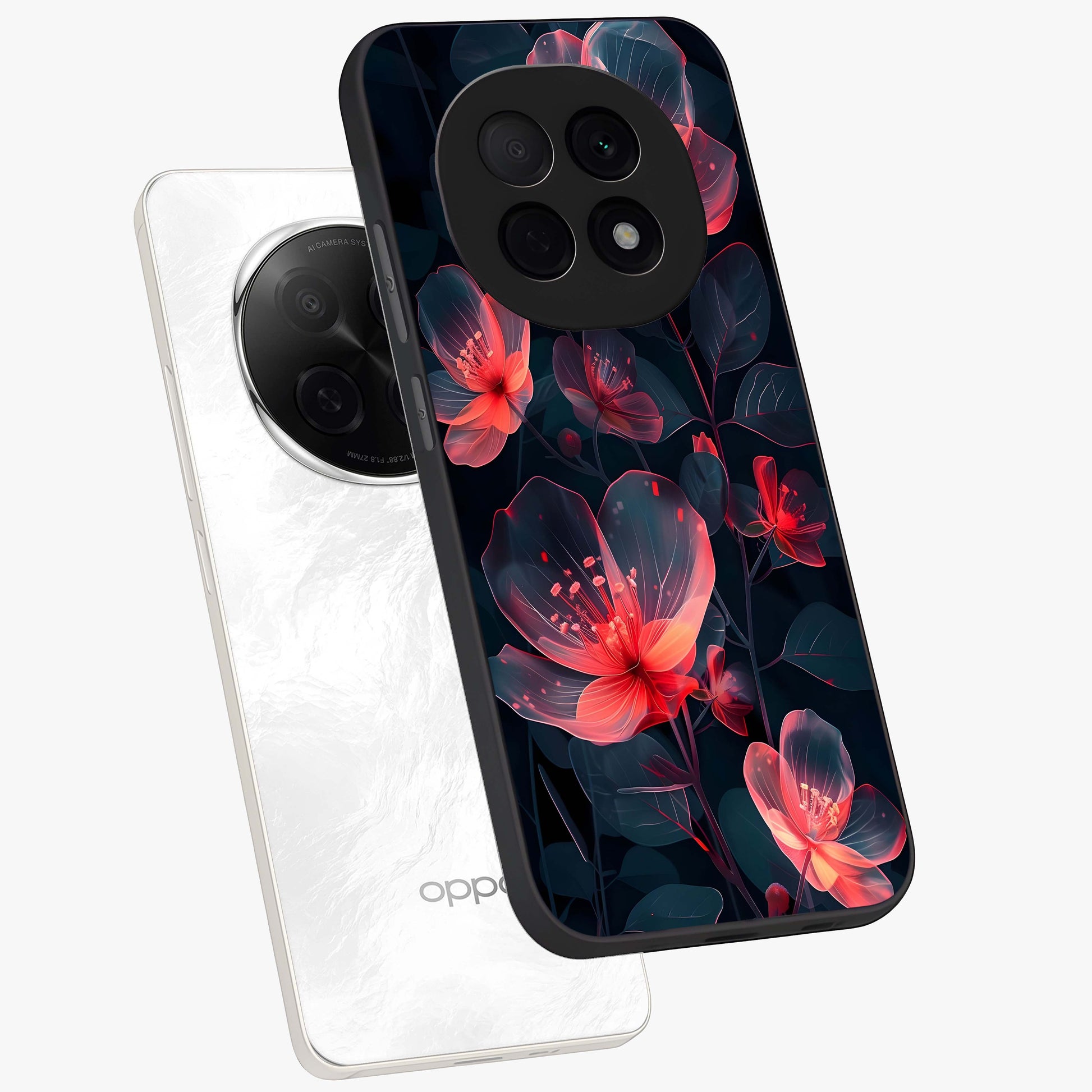 Dark Shade of Flower Glass Case displayed in angled mockup highlighting moody floral illustration with aesthetic dark tones.
