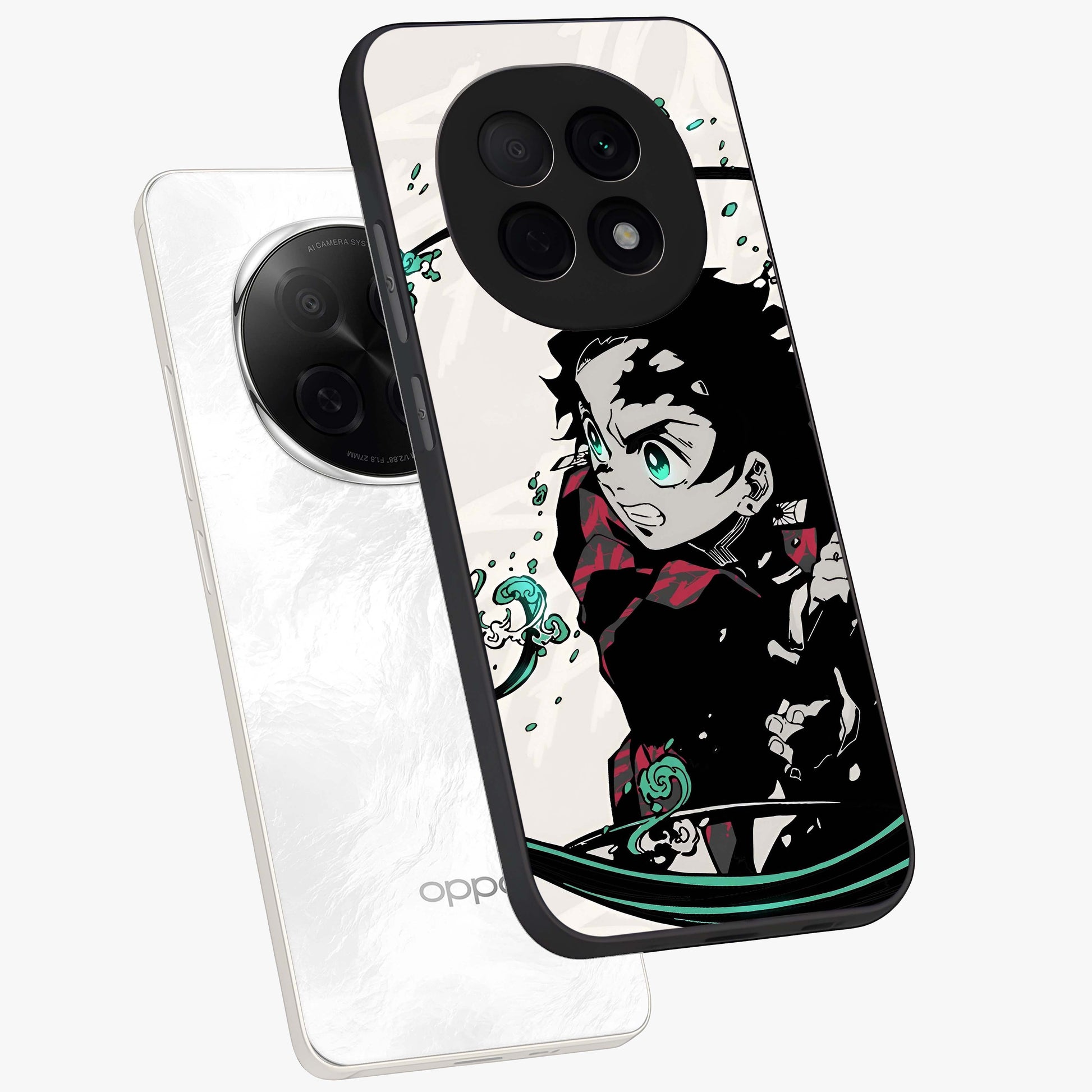 Demon Slayer Glass Case displayed in angled mockup highlighting dramatic anime character design with action aesthetic.