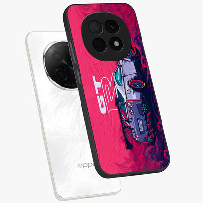 GT-R Car Pattern Glass Case displayed in angled mockup highlighting racing car graphic design with bold automotive aesthetic.