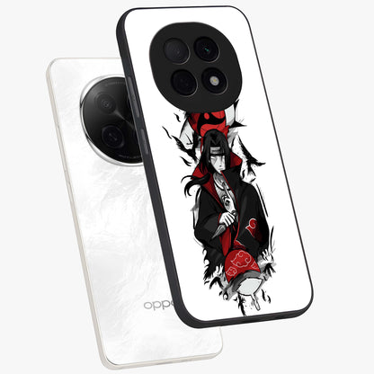 Itachi Limited Edition Naruto Anime Glass Case displayed in angled mockup highlighting dramatic anime illustration with bold action aesthetic.
