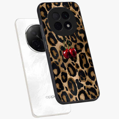 Leopard Wild Cherry Glass Case displayed in angled mockup highlighting bold animal print design with playful cherry aesthetic.