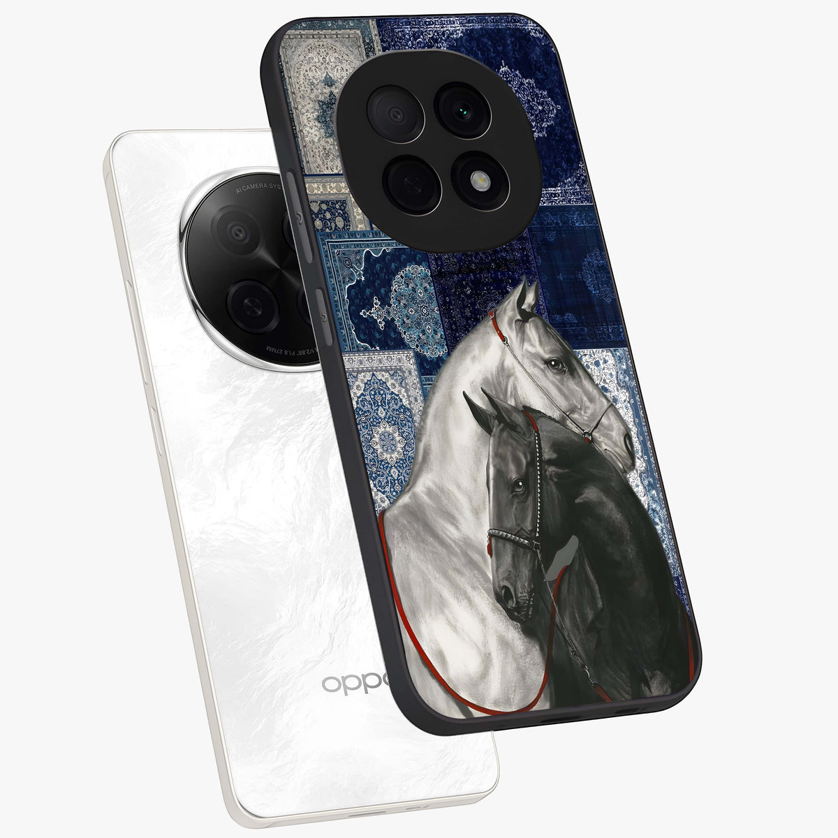 Midnight Stallion Blues Glass Case displayed in angled mockup highlighting powerful stallion illustration with deep midnight tones.