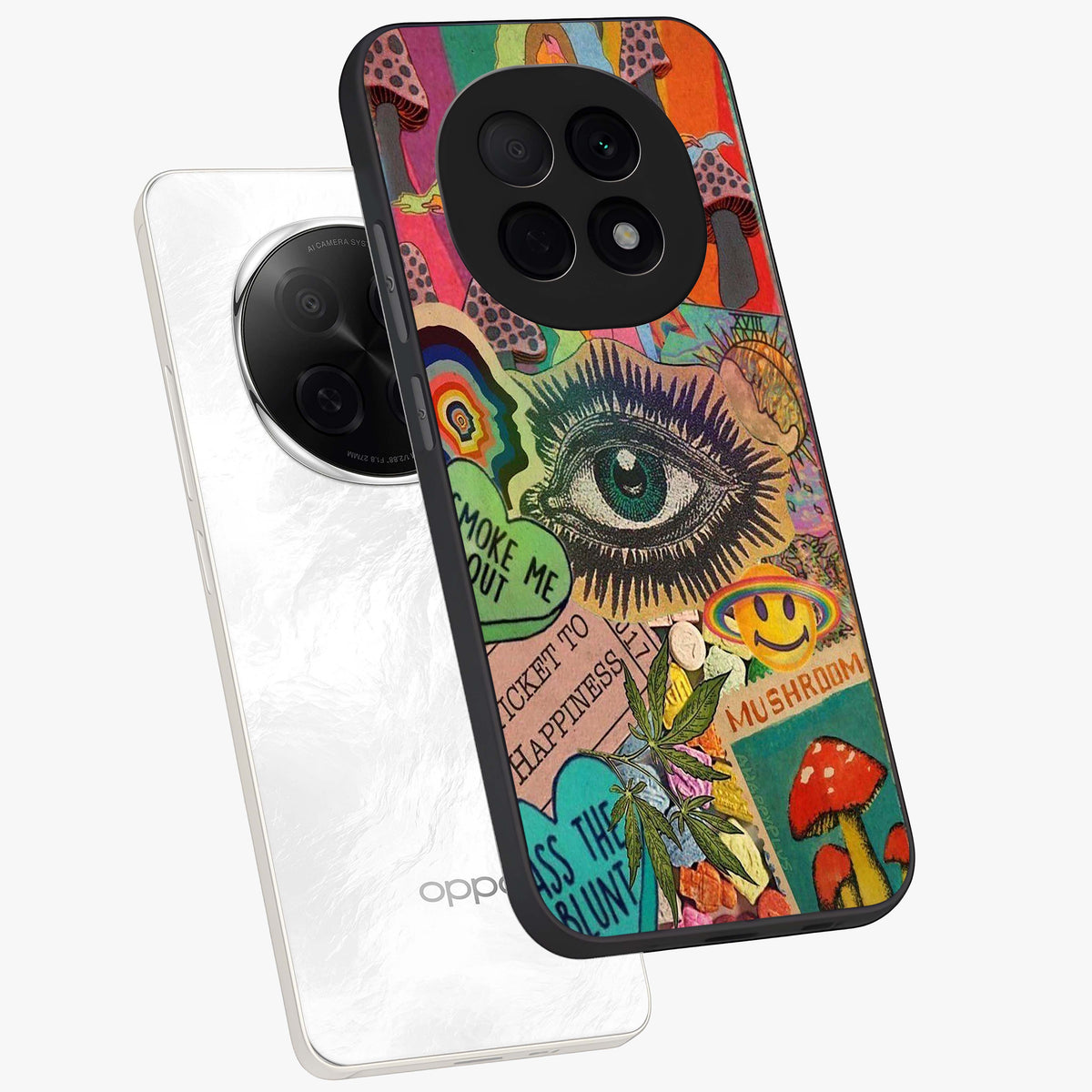 Mystic Eye Wonderland Glass Case displayed in angled mockup highlighting magical eye illustration with dreamy aesthetic.