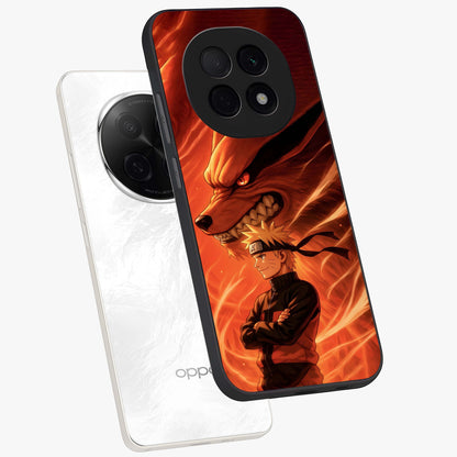 Nine Tails Legacy Glass Case displayed in angled mockup highlighting dynamic anime beast illustration with bold mystical aesthetic.
