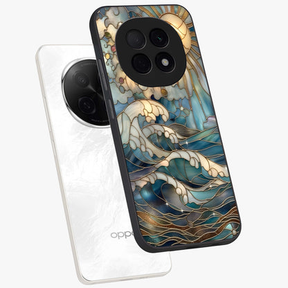 Oceanic Stained Printed Glass Case displayed in angled mockup highlighting colorful aquatic design with artistic aesthetic style.