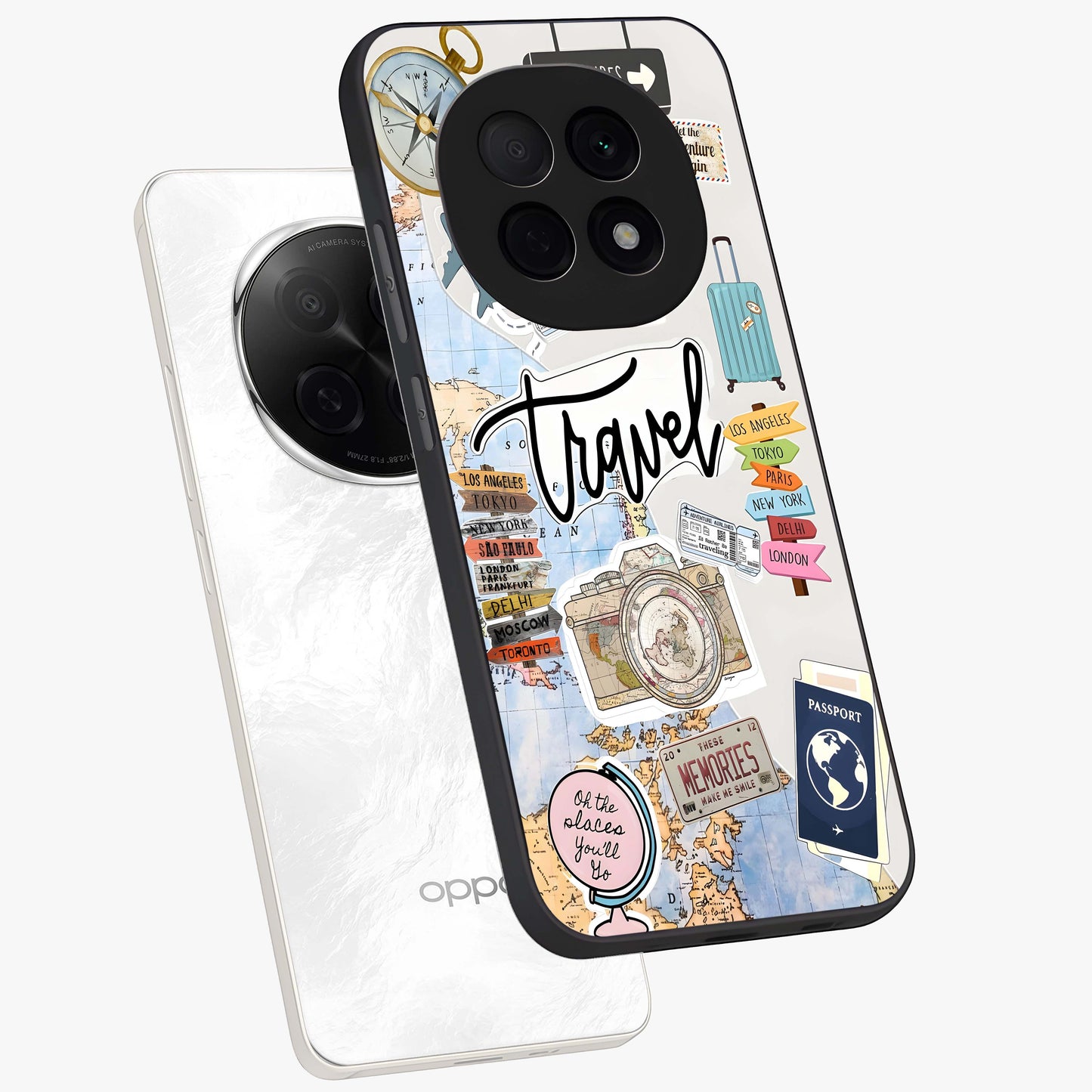 Wanderlust Journal Glass Case displayed in angled mockup highlighting adventure themed design with aesthetic travel vibe.
