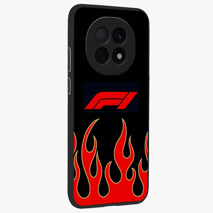 Fire F11 Glass Case upright view showcasing dynamic flame artwork with intense visual theme.