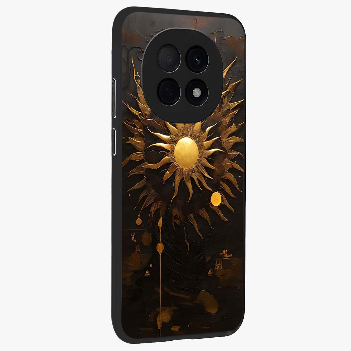 Golden Sun Majesty Glass Case upright view showcasing haunting graveyard artwork with dramatic dark theme.
