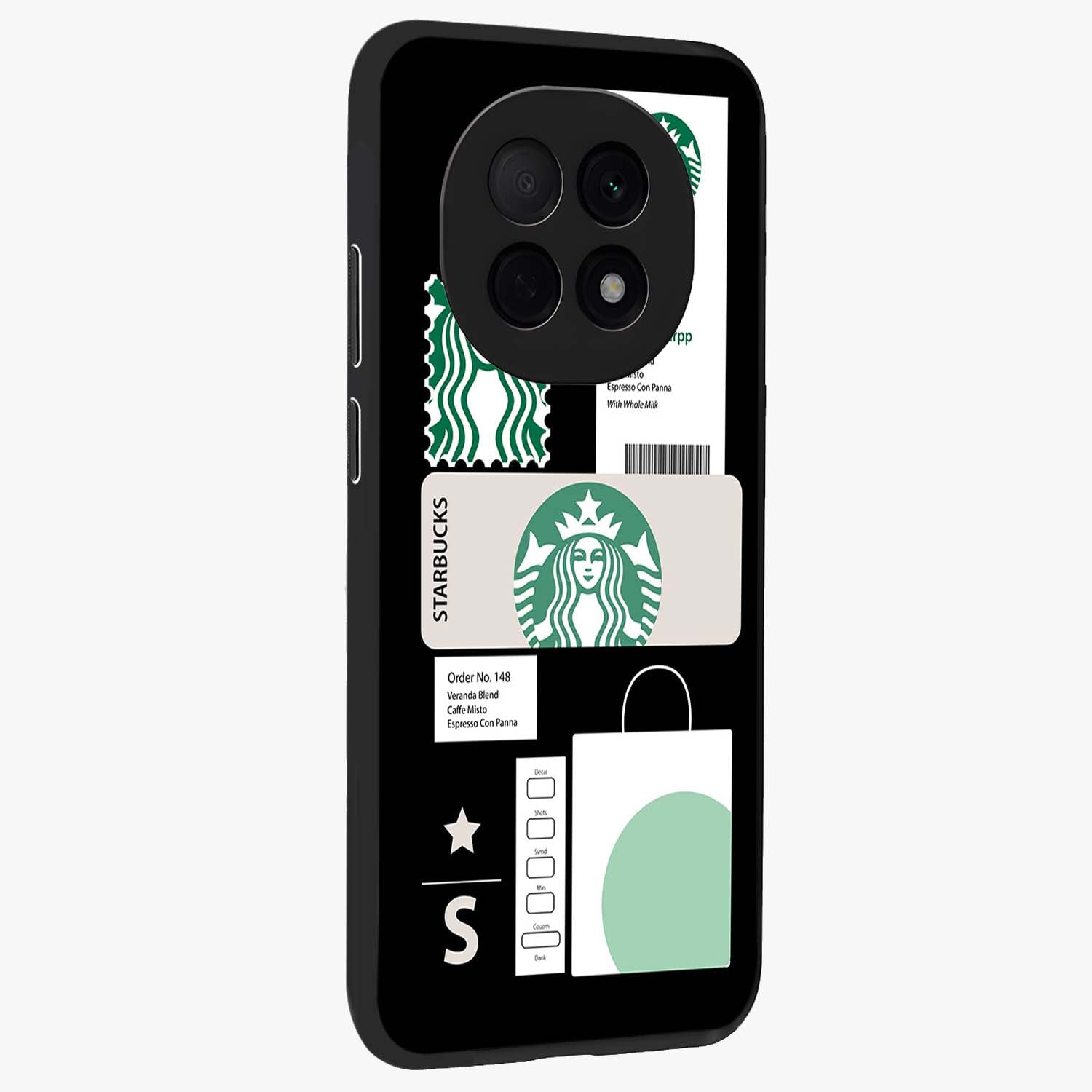 Starbucks Mocha Glass Case upright view showcasing trendy coffee inspired artwork with modern lifestyle theme.