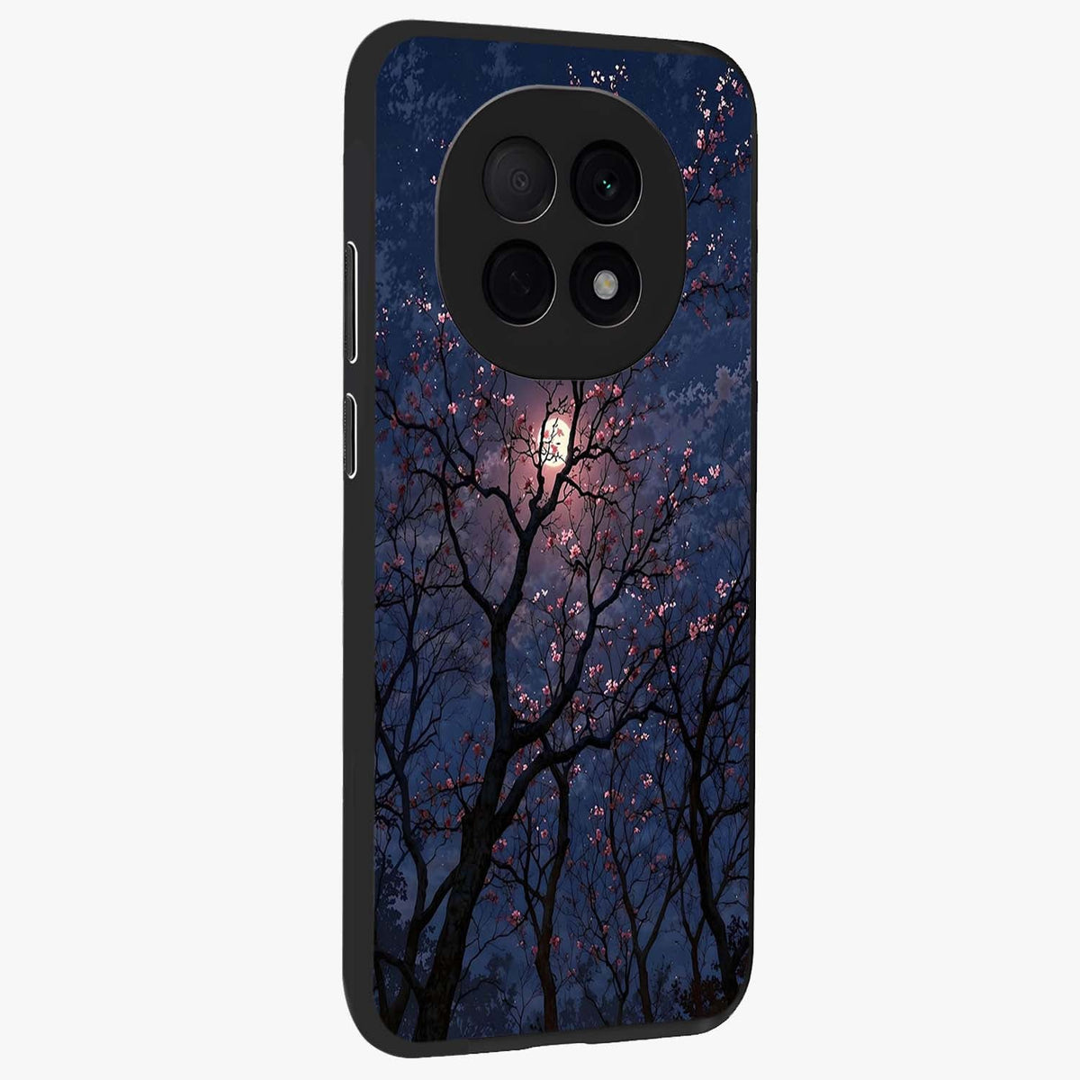 Twilight Sakura Serenade Glass Case upright view showcasing beautiful cherry blossom artwork with serene evening theme.