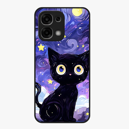 Abstract Cat Art Glass Case showing flat back view with artistic cat illustration and glossy glass finish.