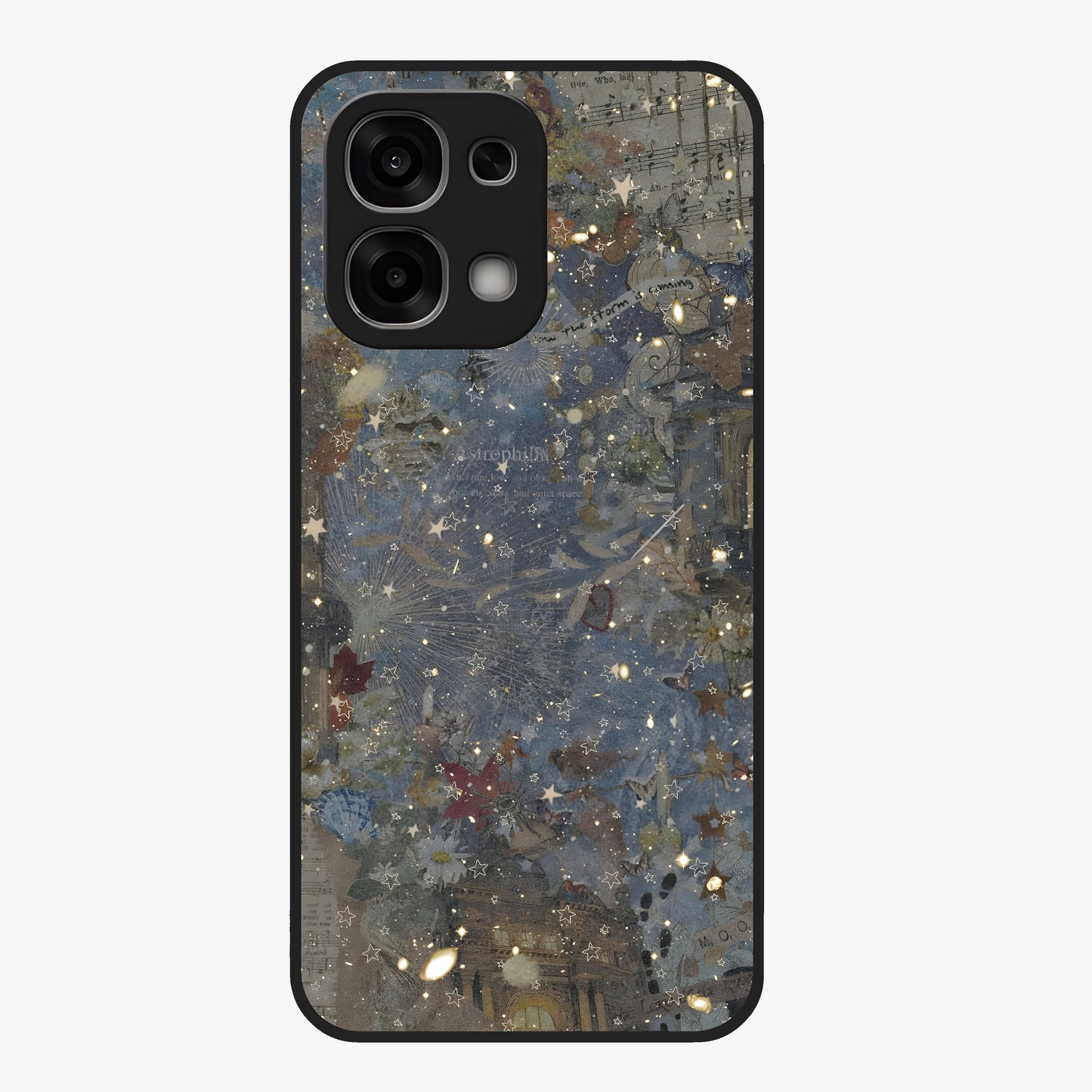 Aesthetic Astrolophia Glass Case showing flat back view with dreamy aesthetic design and glossy glass finish.