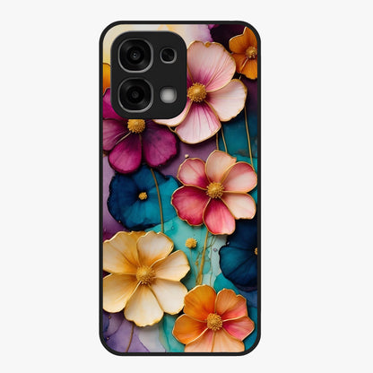 Artlyn Grace Flower Pattern Glass Case showing flat back view with elegant floral pattern artwork and glossy glass finish.