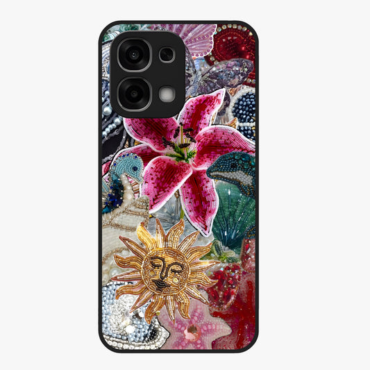 Beaded Garden Fantasy Glass Case showing flat back view with dreamy garden bead artwork and glossy glass finish.