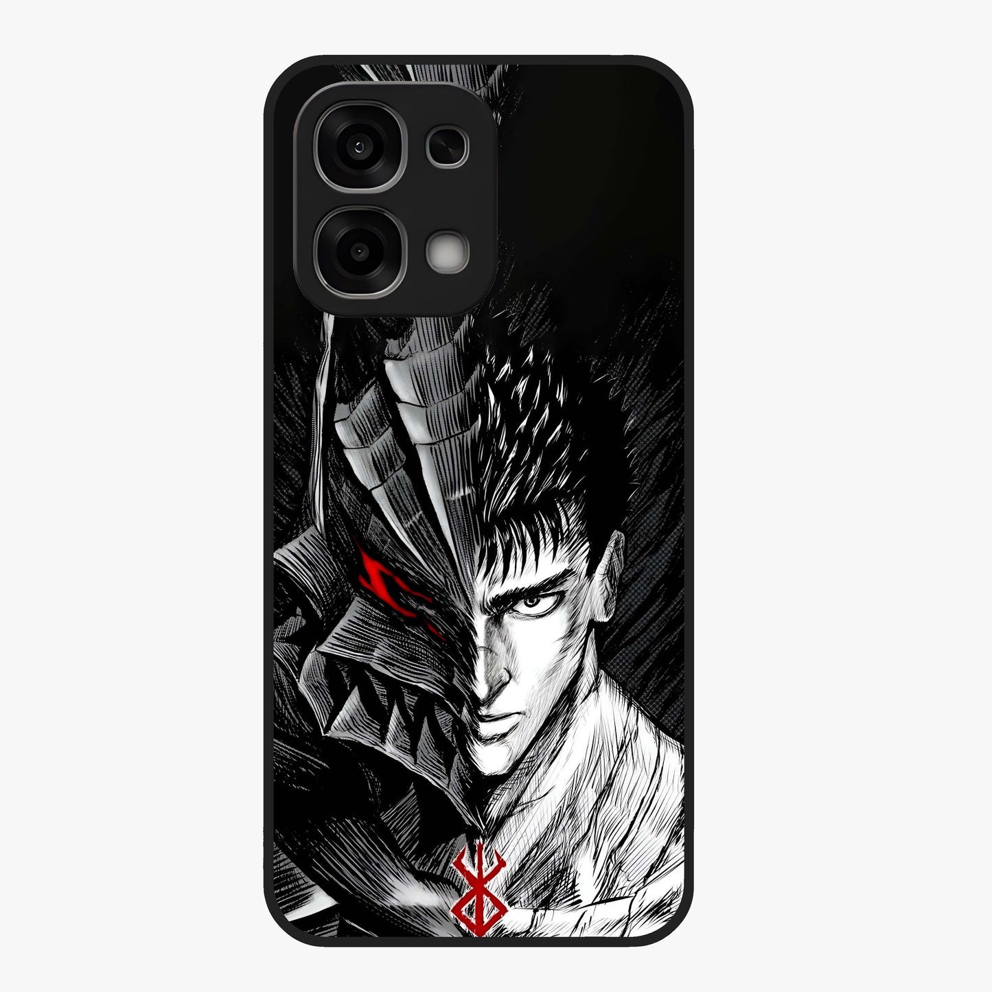 Berserker Blood Oath Glass Case showing flat back view with fierce warrior inspired artwork and glossy glass finish.